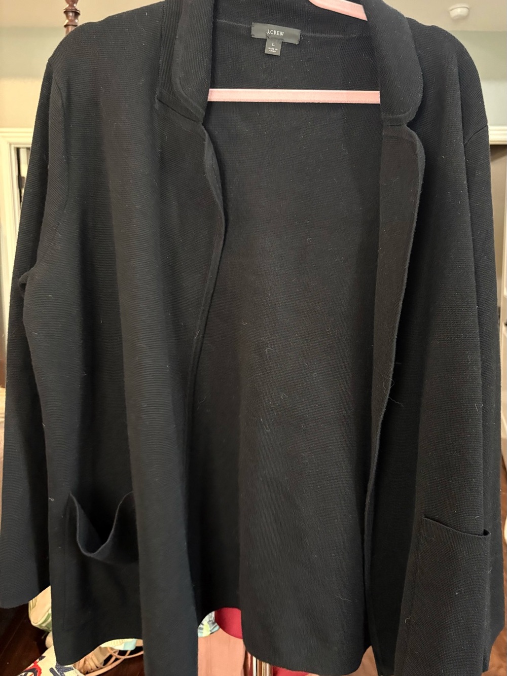 Womens J. Crew Black Lightweight Open-Front Knit Jacket wool blend